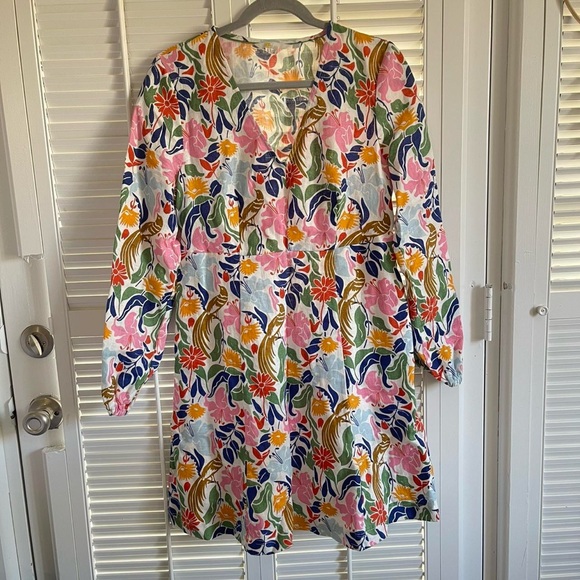 Boden Dresses & Skirts - Boden 6 Linen Dress Floral Long Sleeve Short Cinched Waist